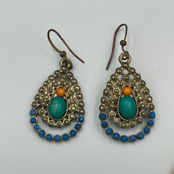 Lot (5) Vintage Boho Coastal EARRINGS PIERCED Beaded Turquoise Statement - Picture 9 of 10